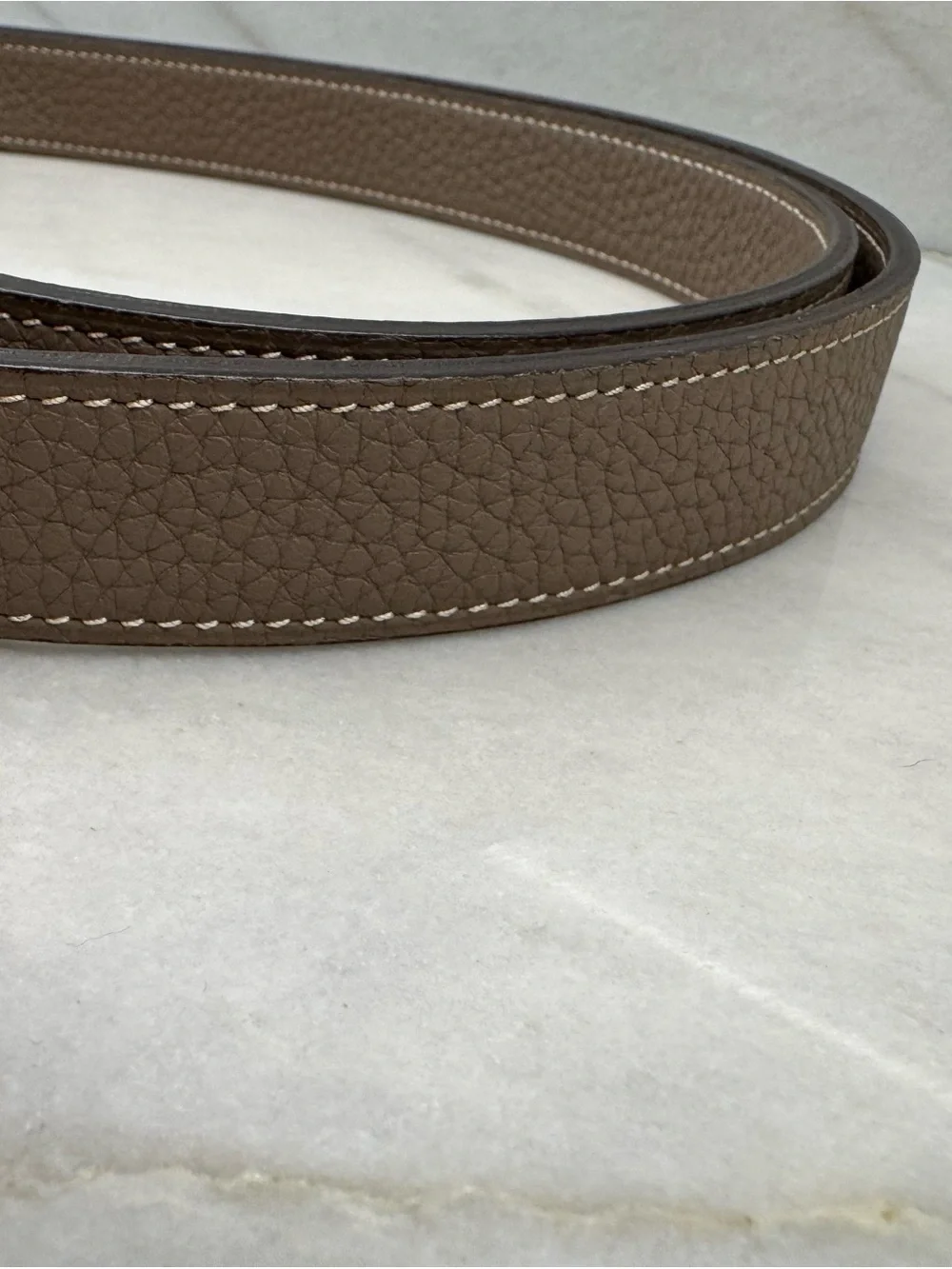 Rare Hermès Circuit Double Tour Belt in Étoupe Togo Leather 90 cm